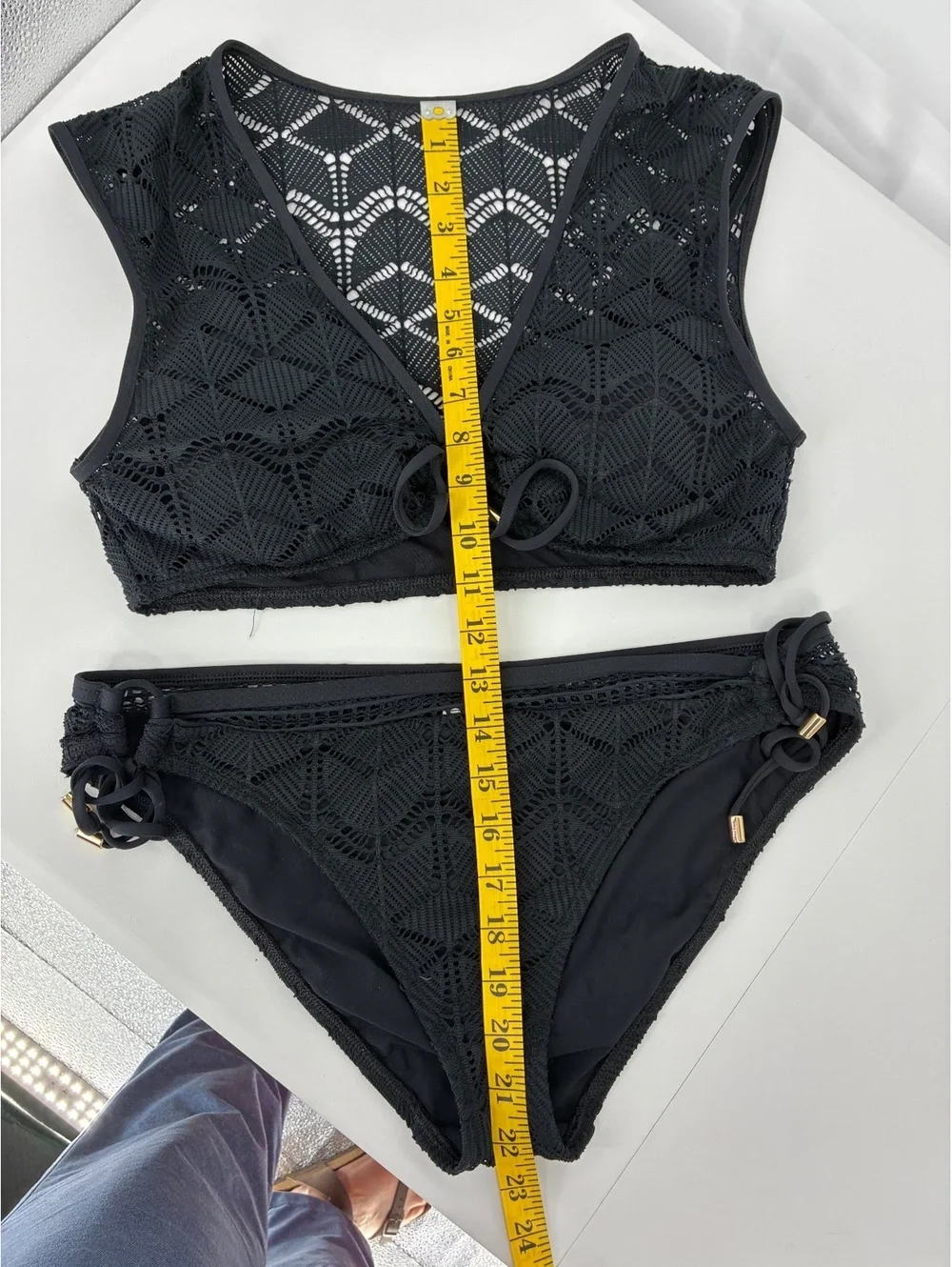 La Blanca Black Crochet Two-Piece Swimsuit Set Size US 12